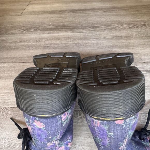 Dr. Martens Castels Airwaves Blue Denim Chambray Canvas Flower Combat Boots Wm 7 - Picture 6 of 16